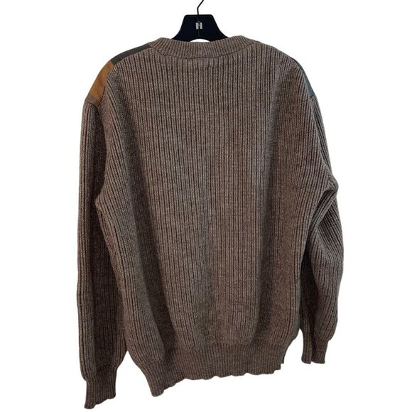 Neiman Marcus Vintage Mens Sweater Size Large Brown Leather Front Knit - Picture 2 of 8
